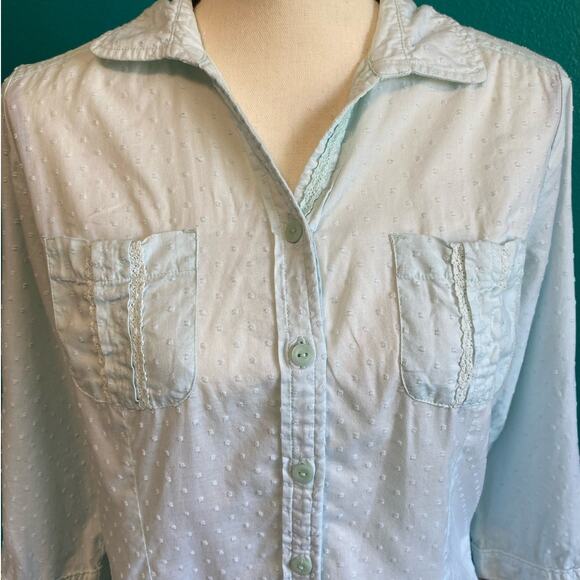 Woolrich Light Blue Dotted 100% Cotton Button Up Blouse Women's Medium - Picture 4 of 8